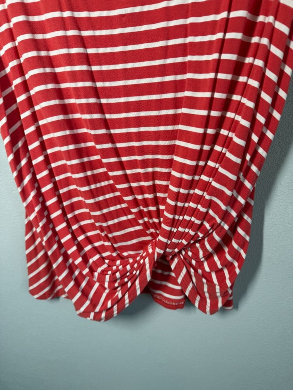 She + Sky Womens Medium Red Stripe Knot Front Tee Casual Short Sleeve Knit Top - Picture 4 of 7